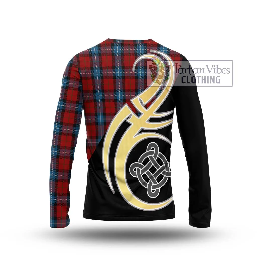 Baillie of Polkemmet Red Tartan Long Sleeve T-Shirt with Family Crest and Celtic Symbol Style