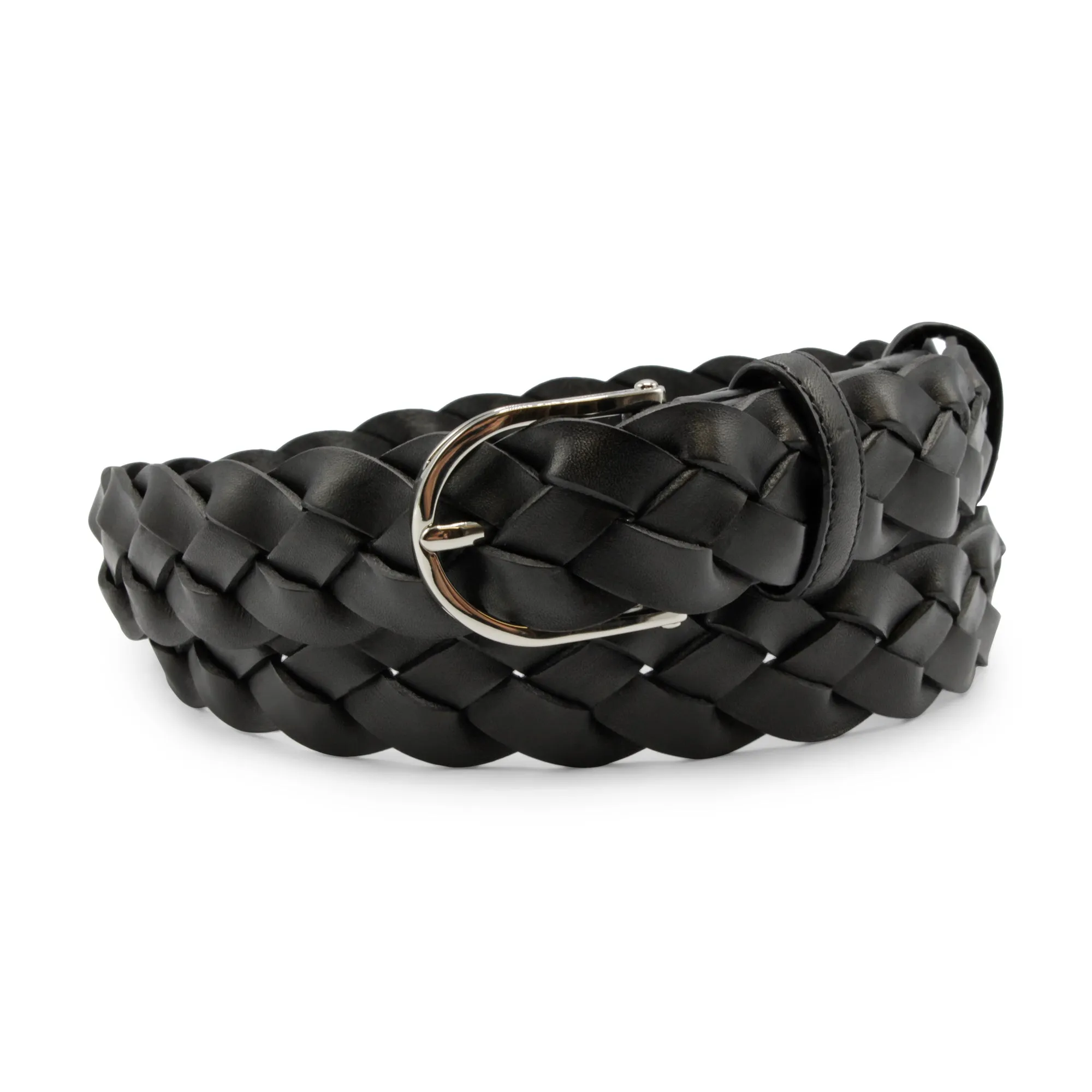 Black Narrow Bancroft Handwoven Leather Belt