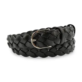 Black Narrow Bancroft Handwoven Leather Belt