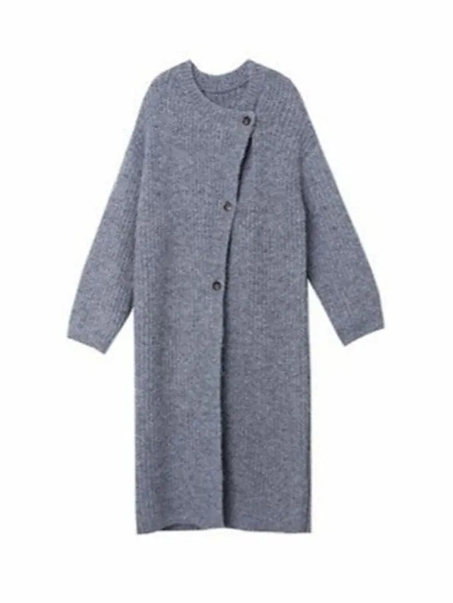 Cardigan Sweater Crew Neck Ribbed Knit with Pockets