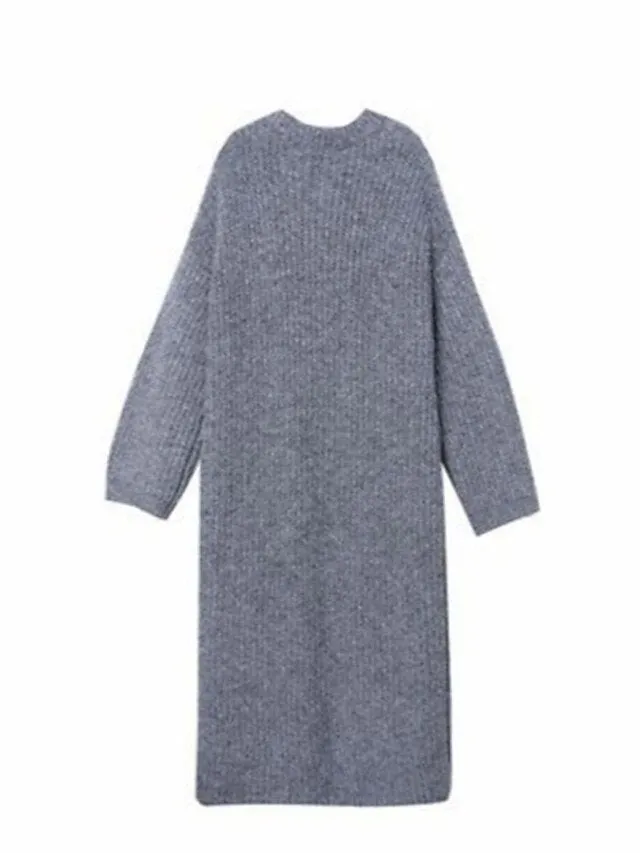 Cardigan Sweater Crew Neck Ribbed Knit with Pockets
