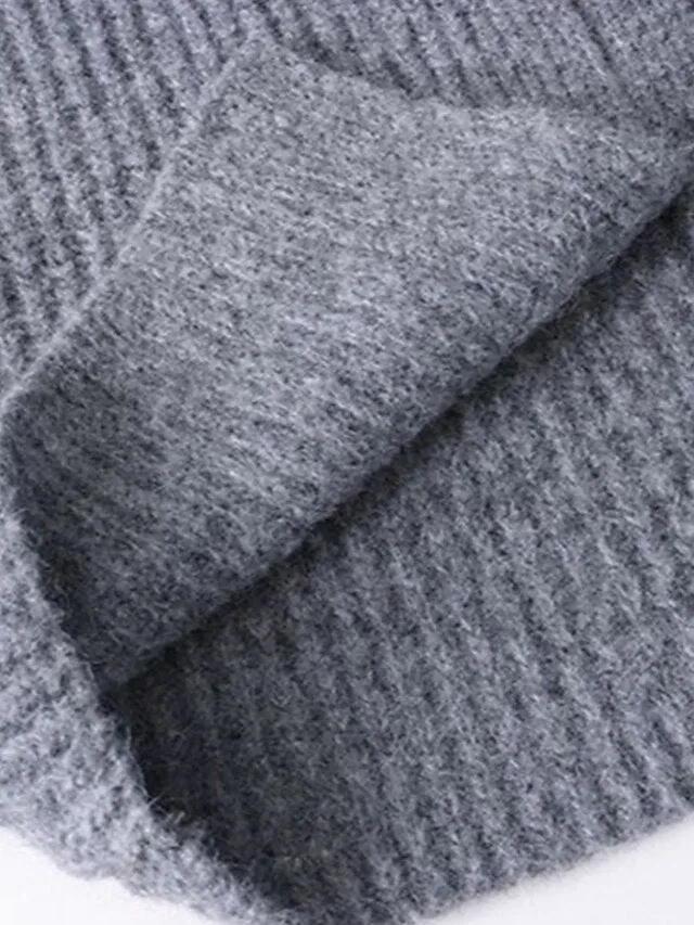 Cardigan Sweater Crew Neck Ribbed Knit with Pockets