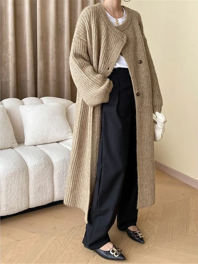 Cardigan Sweater Crew Neck Ribbed Knit with Pockets