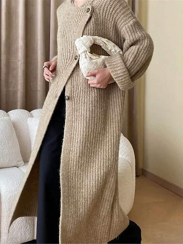 Cardigan Sweater Crew Neck Ribbed Knit with Pockets