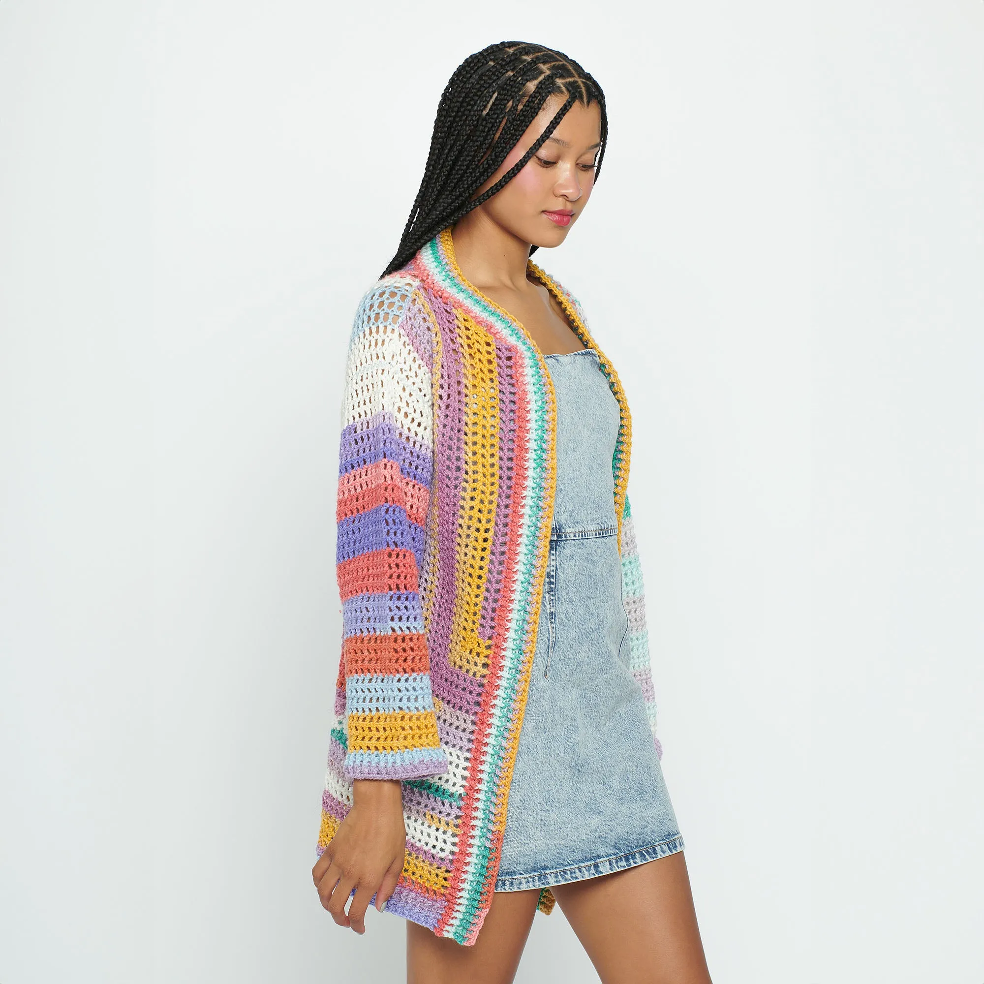Caron Crochet Mesh Stitch Color-Blocked Cardigan