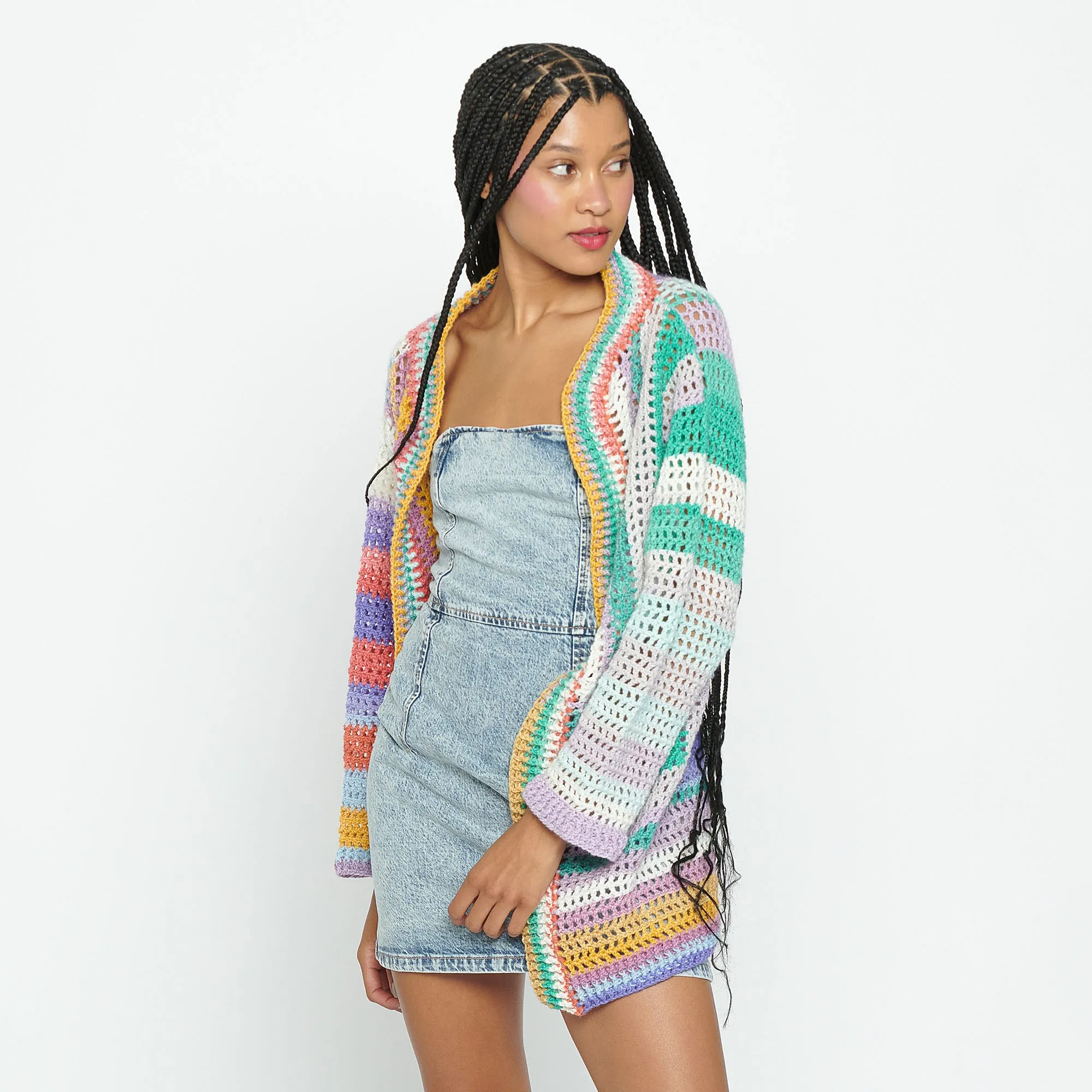 Caron Crochet Mesh Stitch Color-Blocked Cardigan