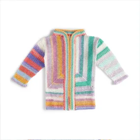 Caron Crochet Mesh Stitch Color-Blocked Cardigan