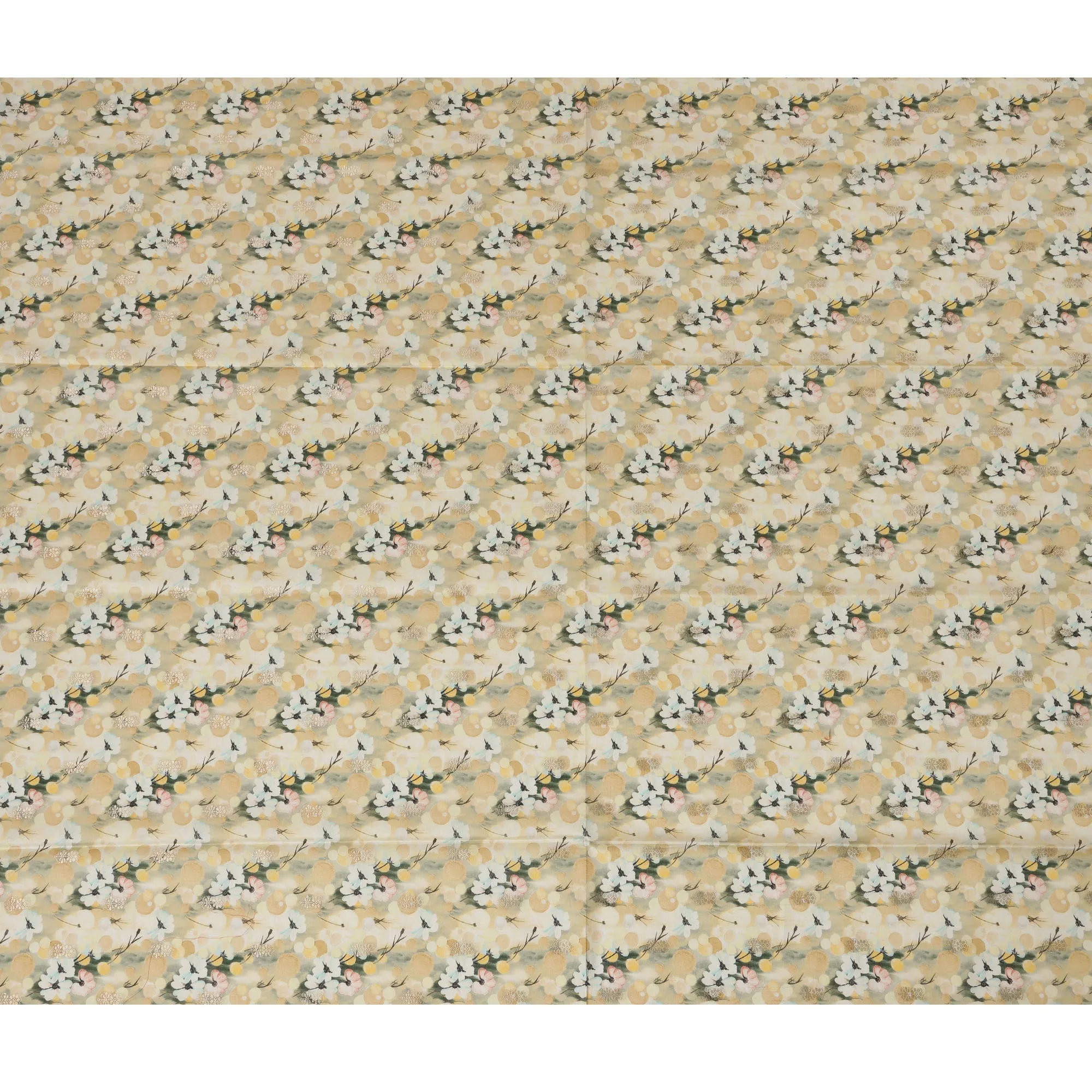 Cream Viscose Blended Fabric with White and Yellow Floral Embroidery, 110 cm Width-D20445