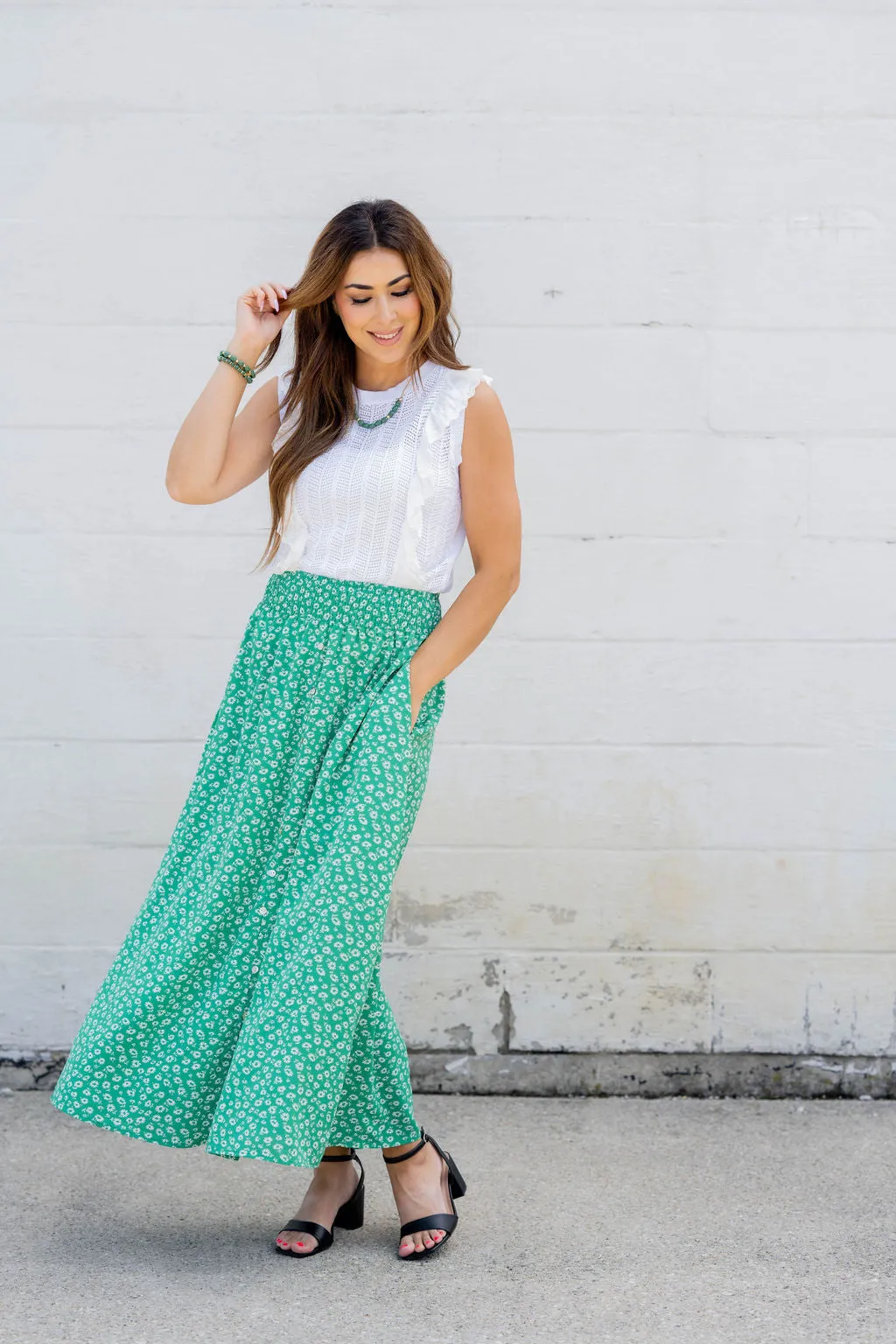 Daisies Button Accented Maxi Skirt