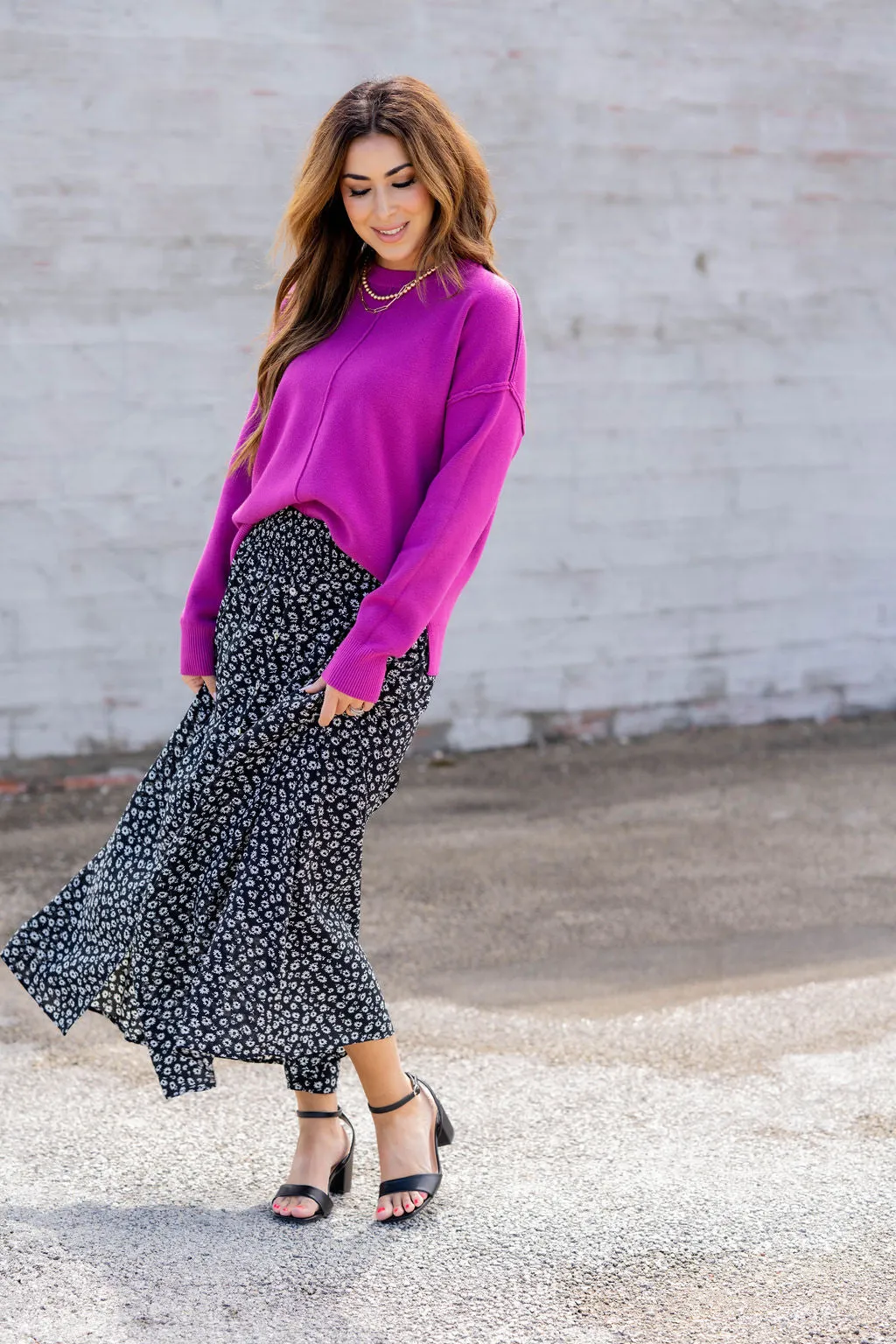 Daisies Button Accented Maxi Skirt
