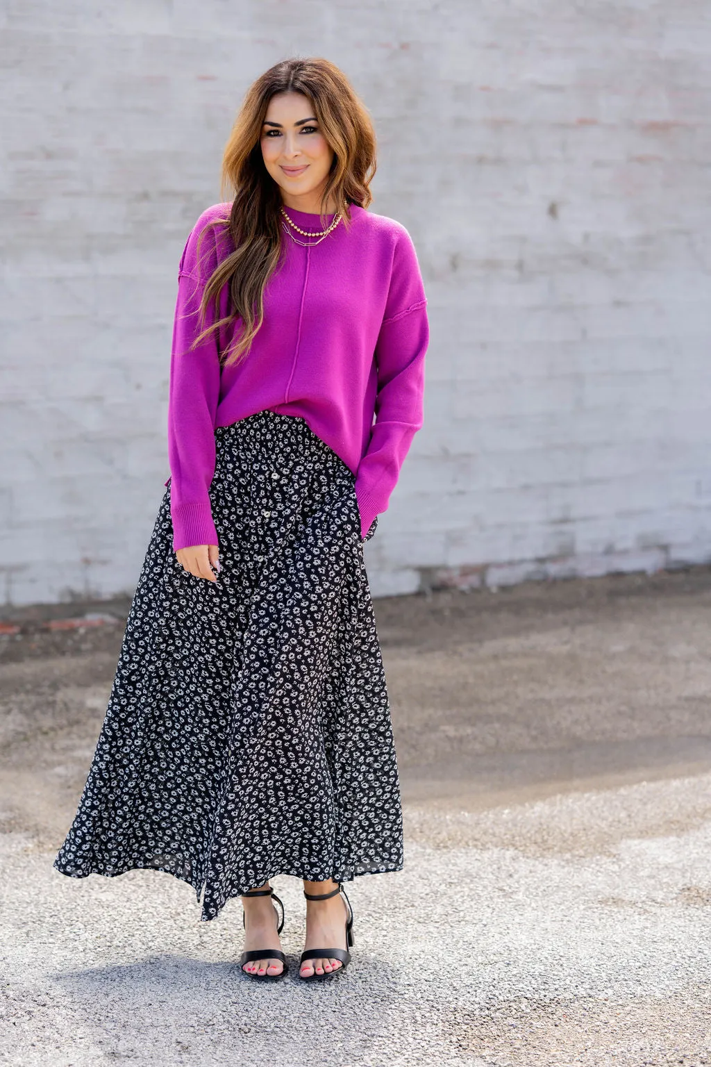 Daisies Button Accented Maxi Skirt