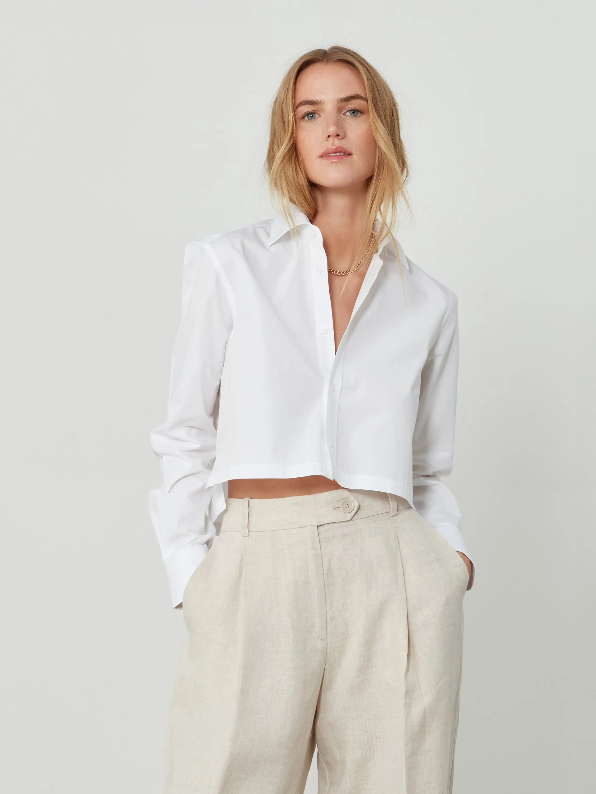 Iris poplin, white cropped shirt