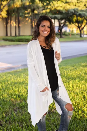 Ivory Asymmetrical Cardigan with Pockets