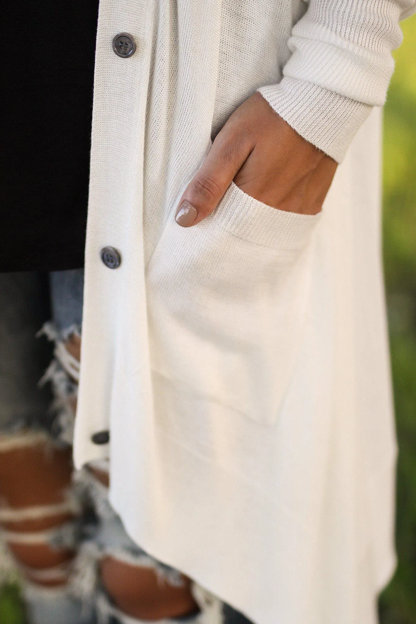 Ivory Asymmetrical Cardigan with Pockets