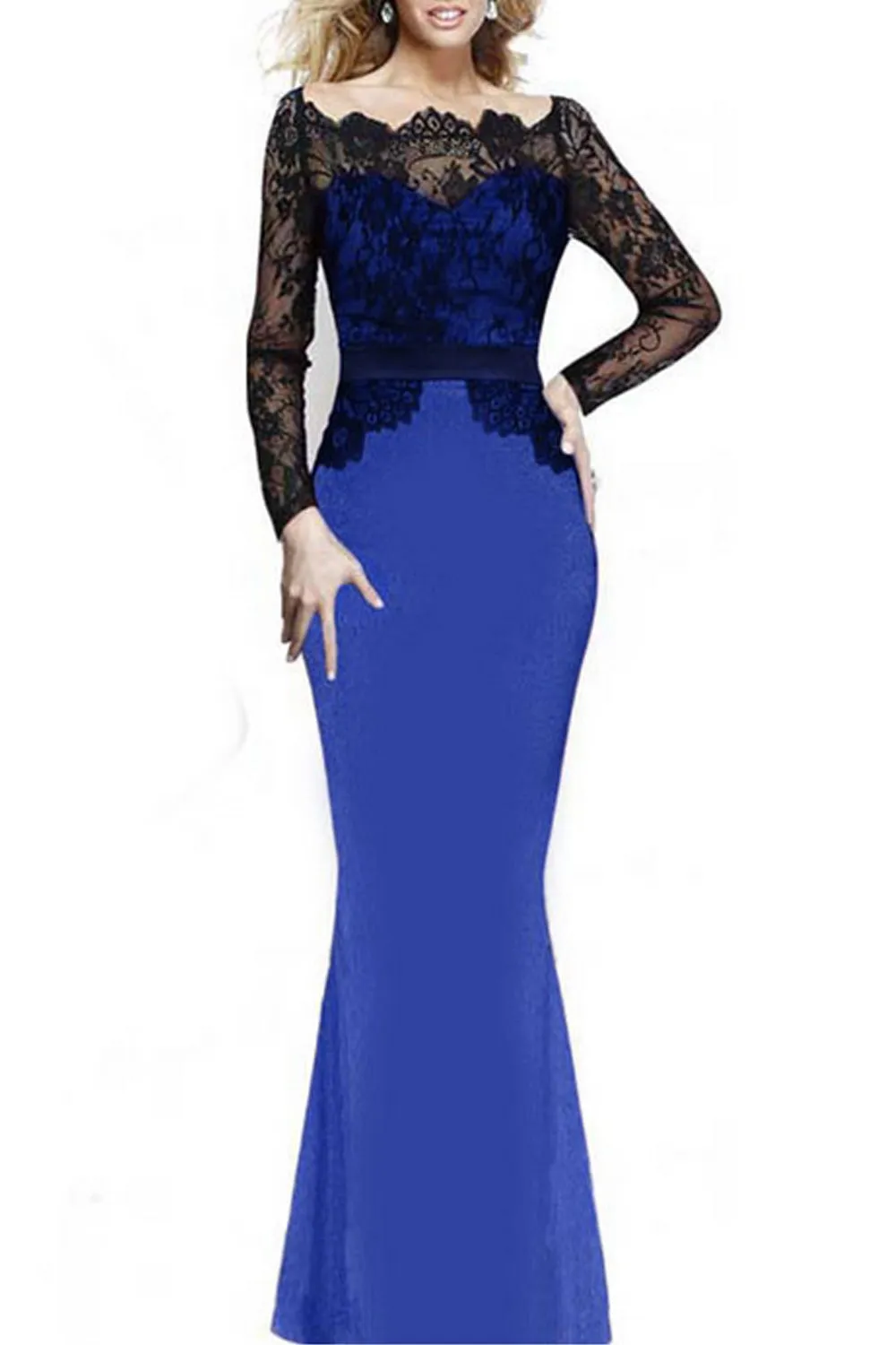 Ketty More Women's Big Swing Lace Design Fishtail Skirt Style Long Dress-KMWD118