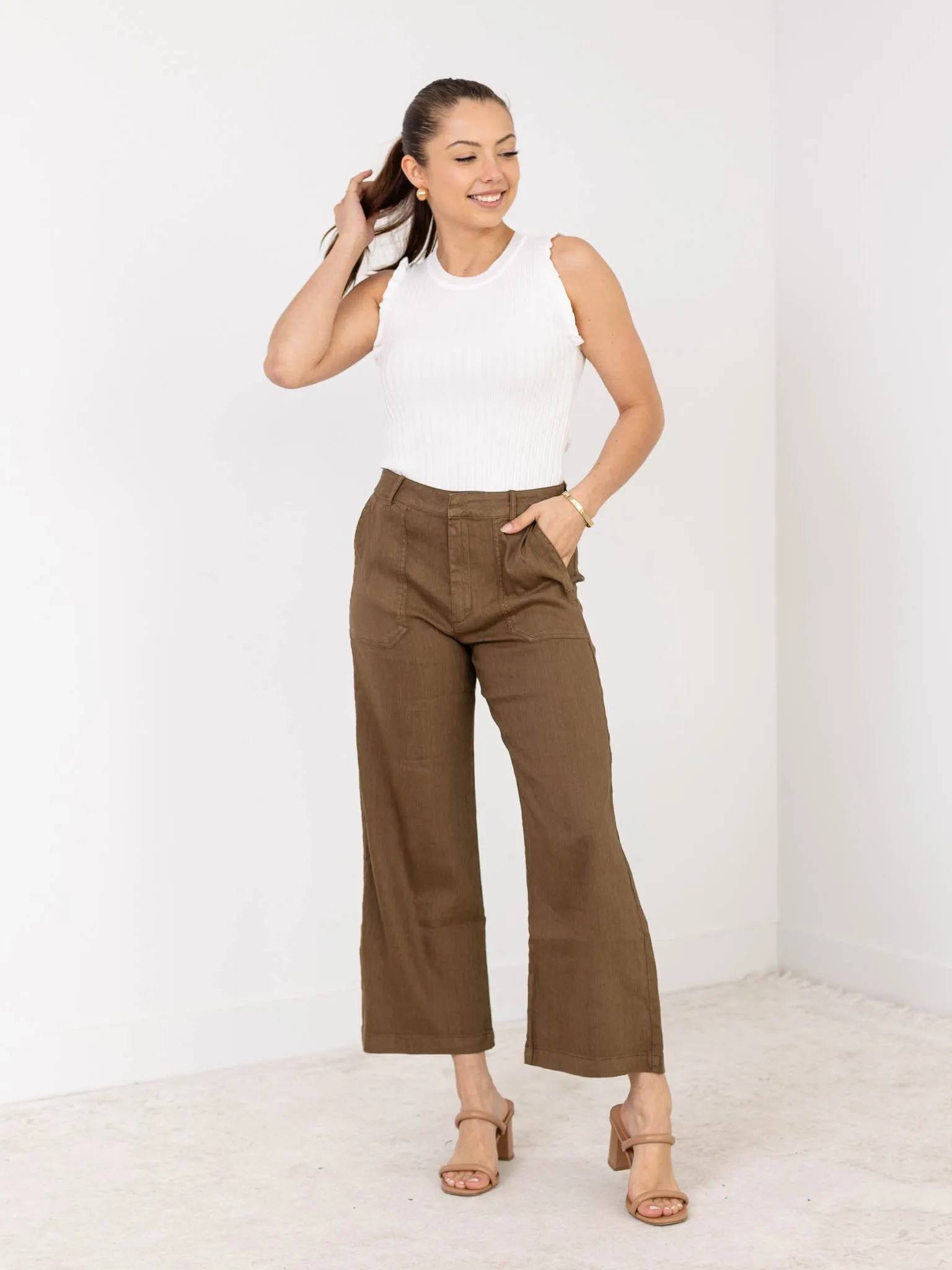 KUT Dark Olive Topaz Utility Wide Leg