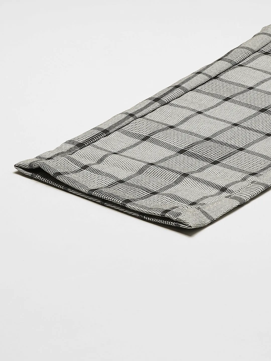 Men's Cotton Blend Grey & Black Checked Formal Trousers - Sojanya