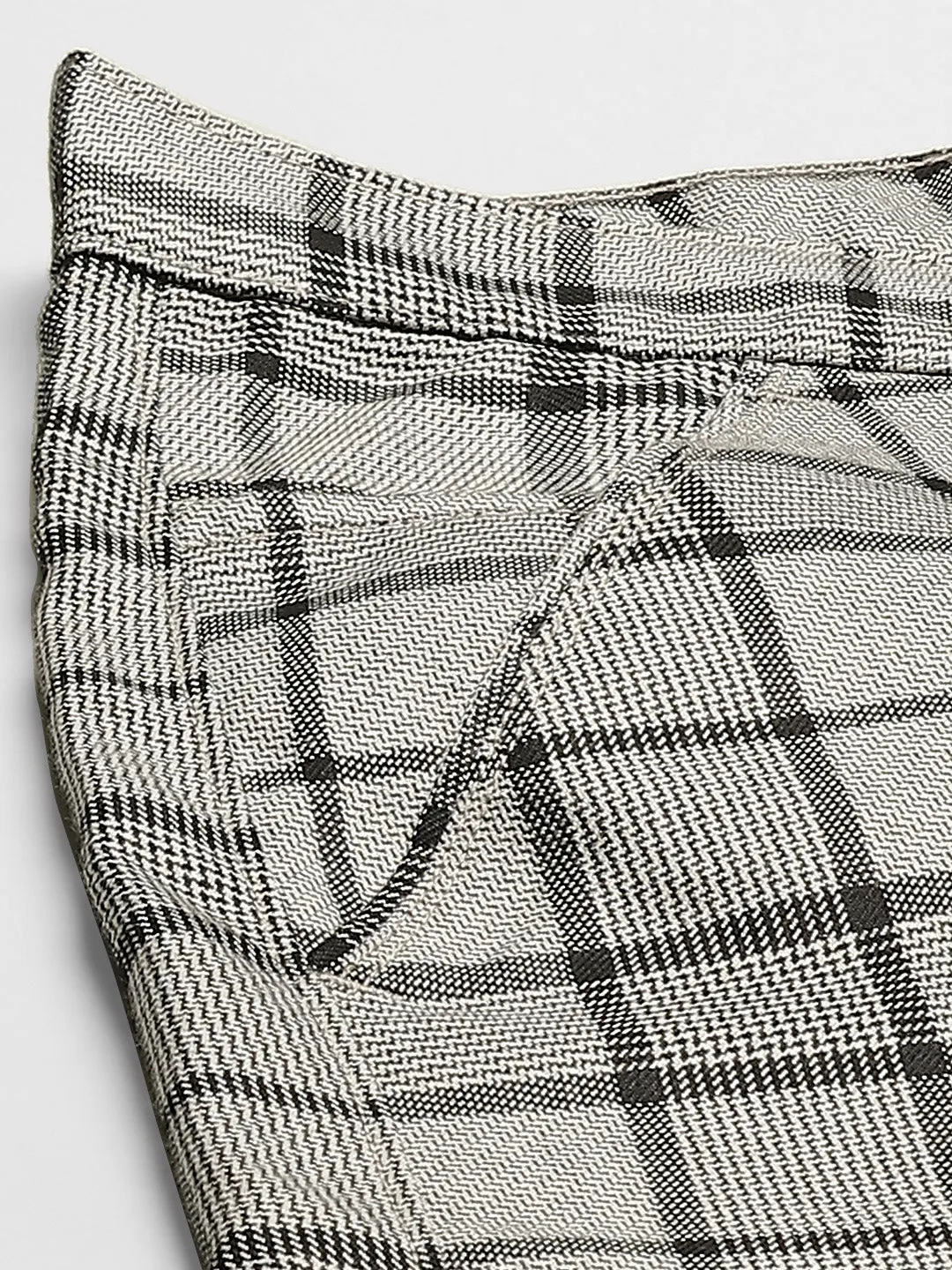 Men's Cotton Blend Grey & Black Checked Formal Trousers - Sojanya