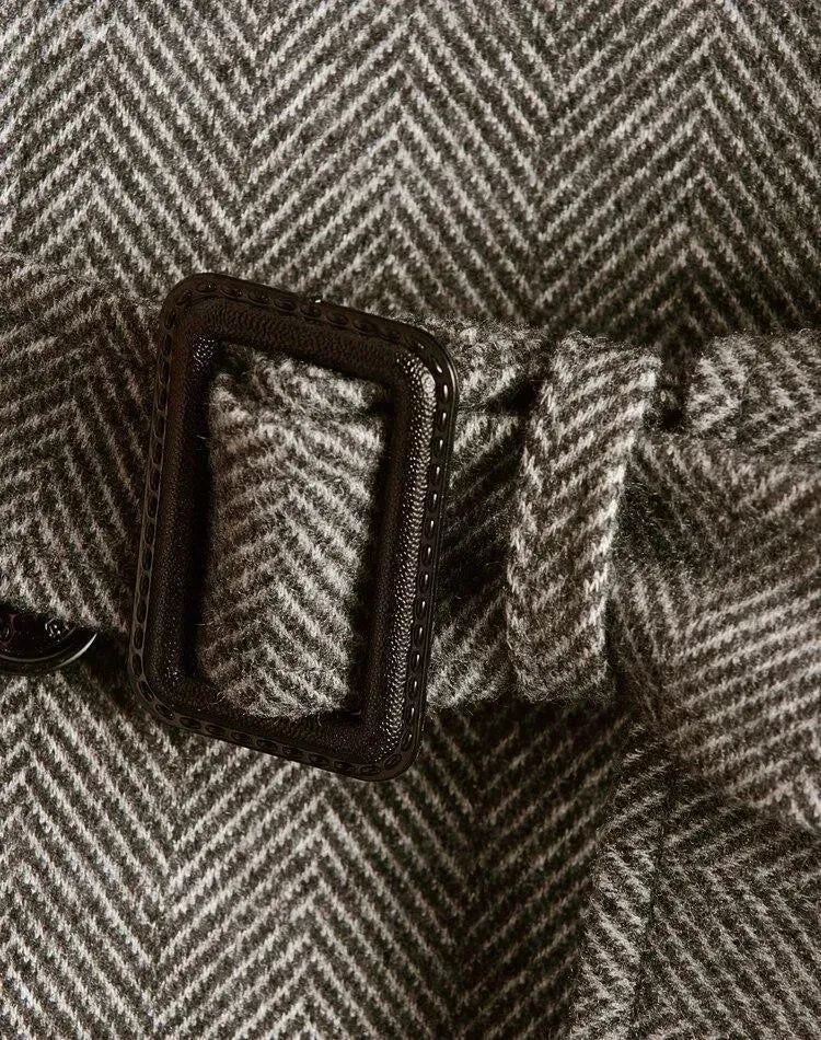 Men's Herringbone Winter Coat - Double-Breasted Casual Jacket