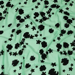 Mint Green Premium Swiss Cotton Voile Fabric with Black Floral Flock - Traditional Thobe Material, 140 cm Wide-D20212