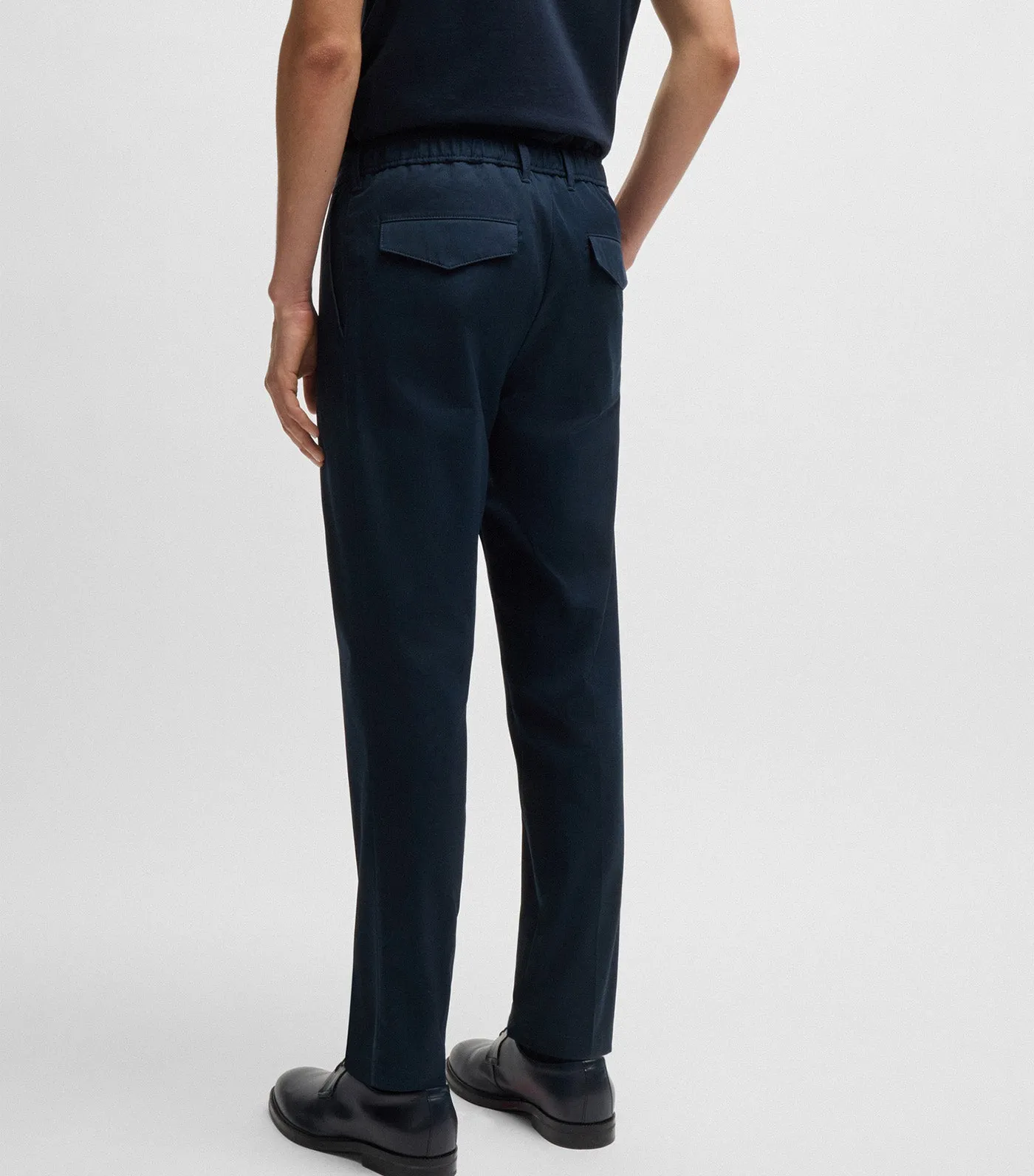 Regular-Fit Trousers in Stretch-Cotton Dobby Dark Blue