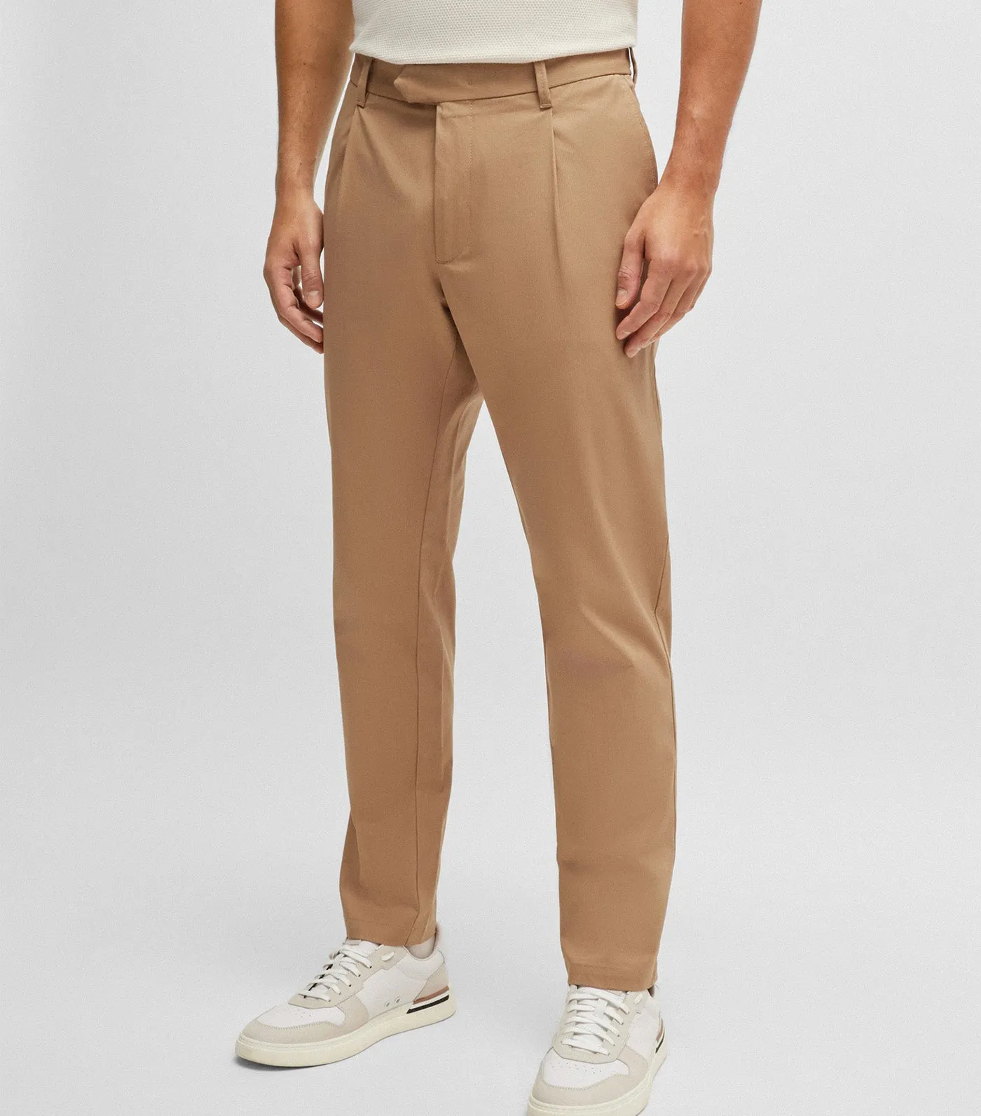 Regular-Fit Trousers in Stretch-Cotton Dobby Open Beige