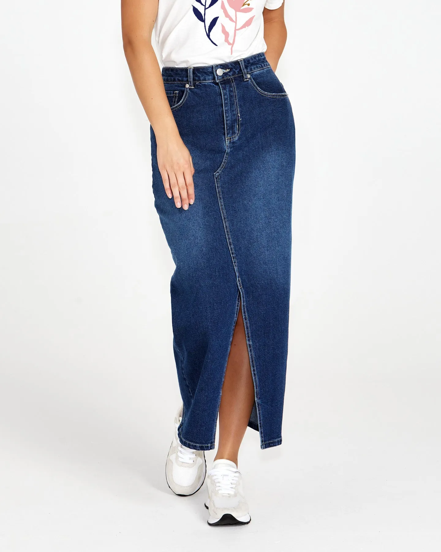 Sass Emerald Denim Maxi Skirt 78 Wash