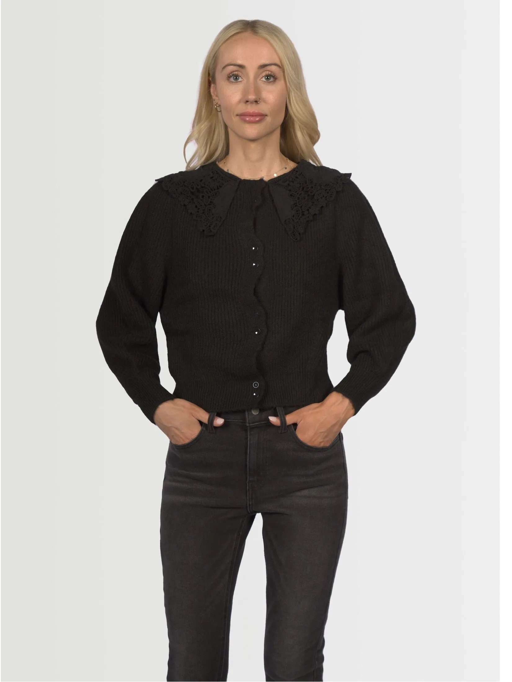Topshop Women's Crochet Collar Cardi - Black