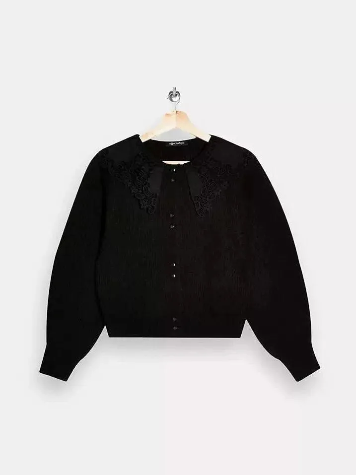 Topshop Women's Crochet Collar Cardi - Black