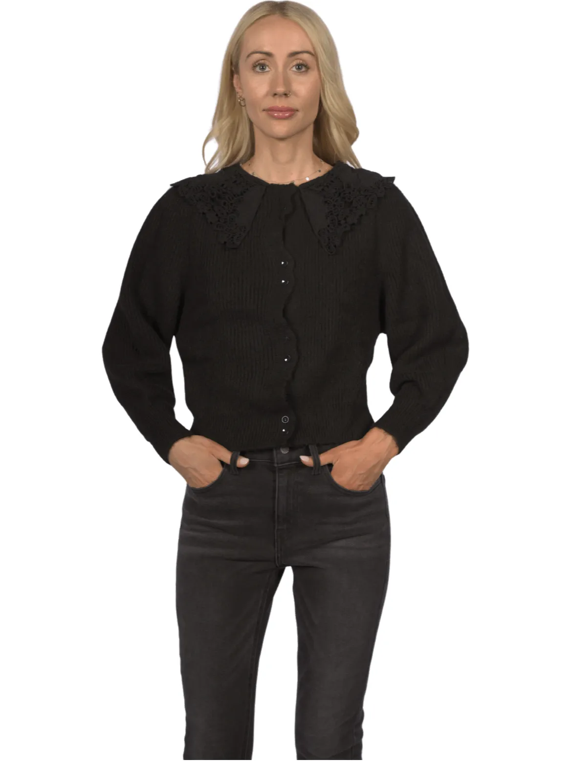 Topshop Women's Crochet Collar Cardi - Black
