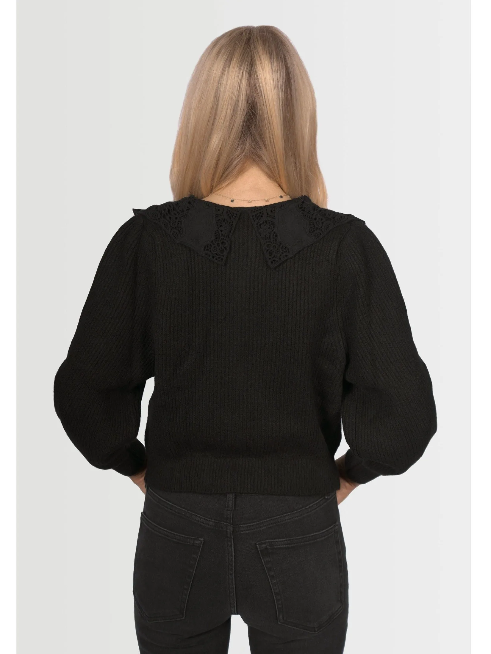 Topshop Women's Crochet Collar Cardi - Black