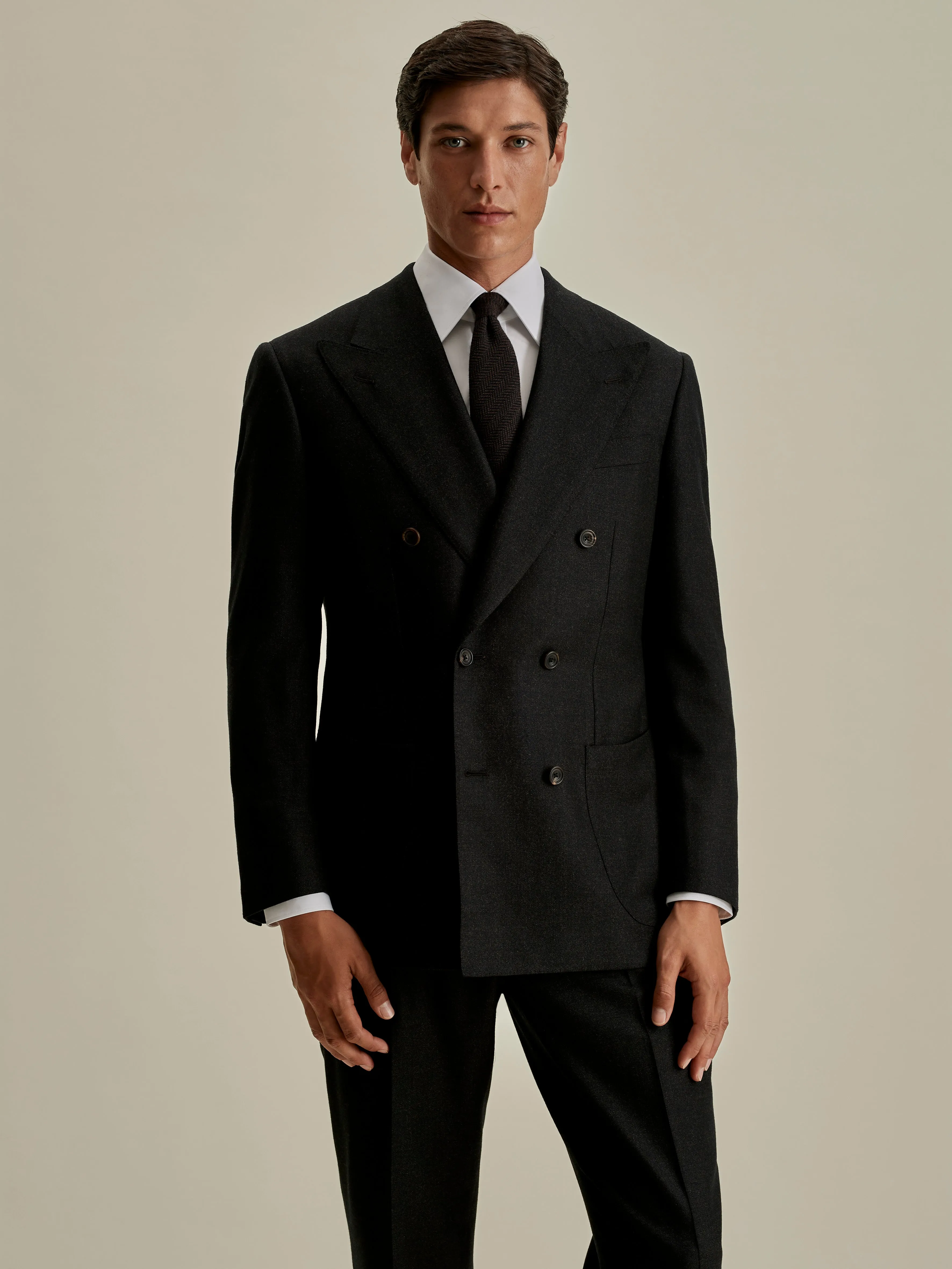 Wool Double Breasted Wide Peak Lapel Suit
