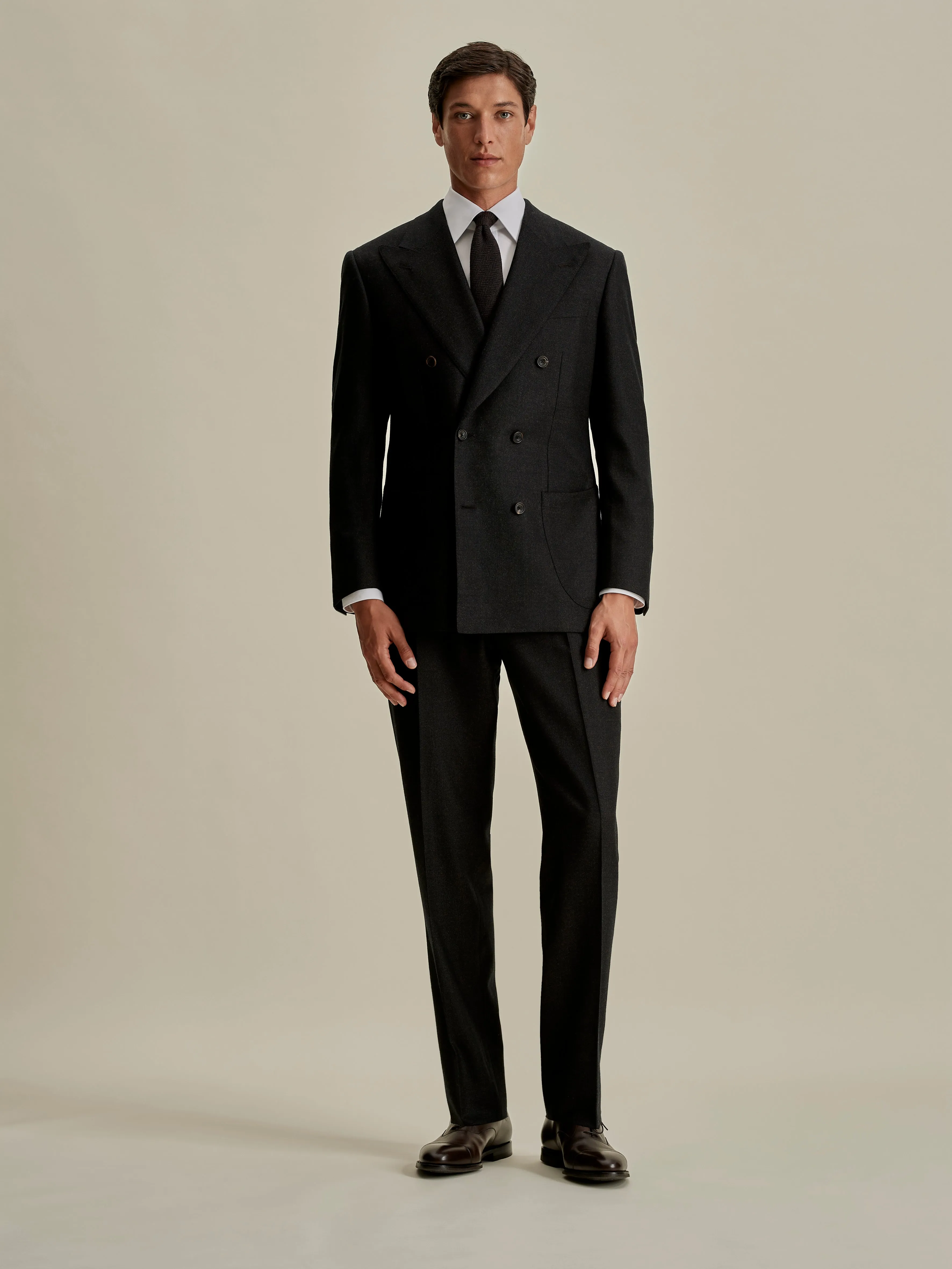 Wool Double Breasted Wide Peak Lapel Suit